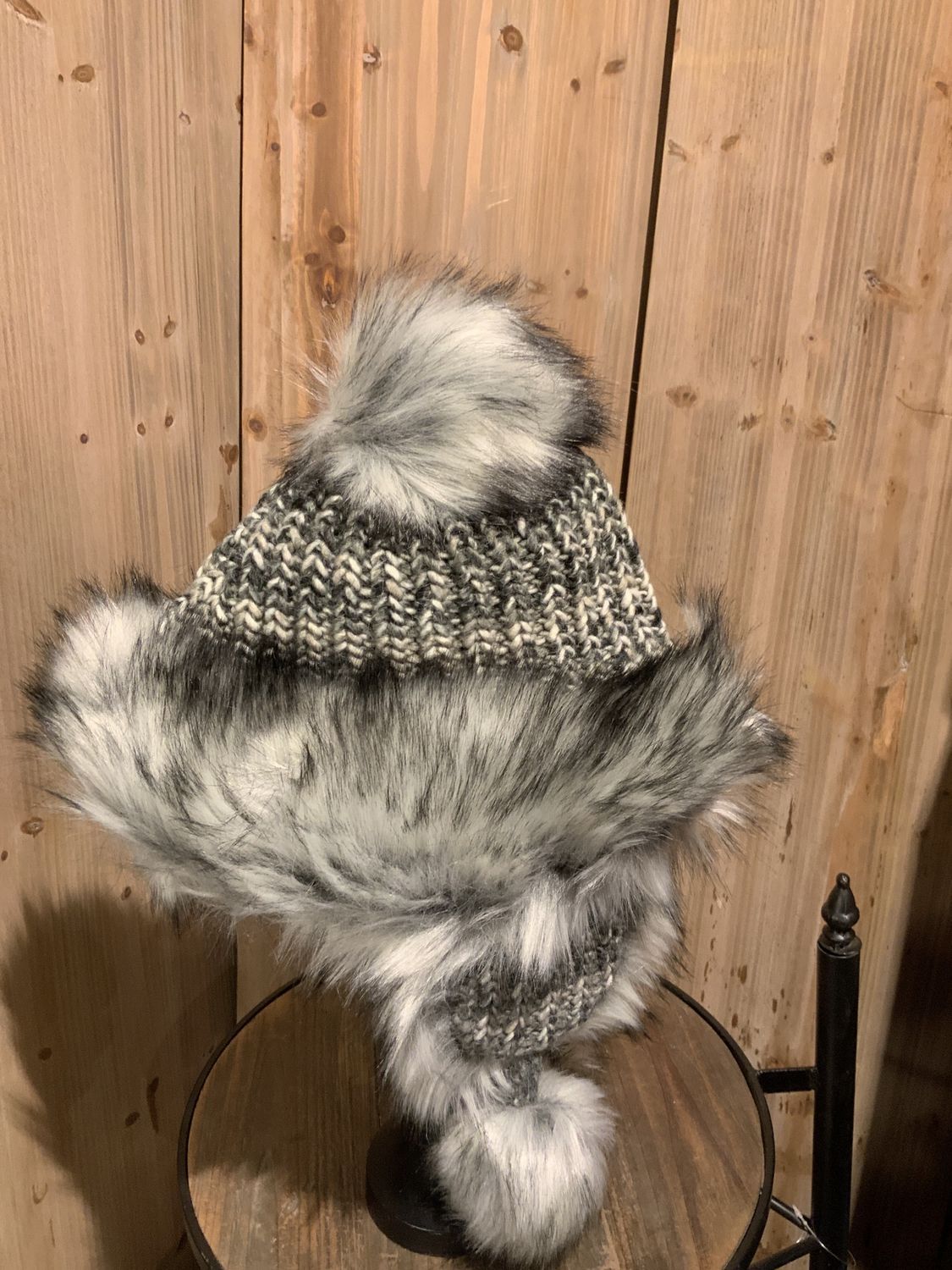 Faux Fur Hat, Bajka Silver w/Pom Pom