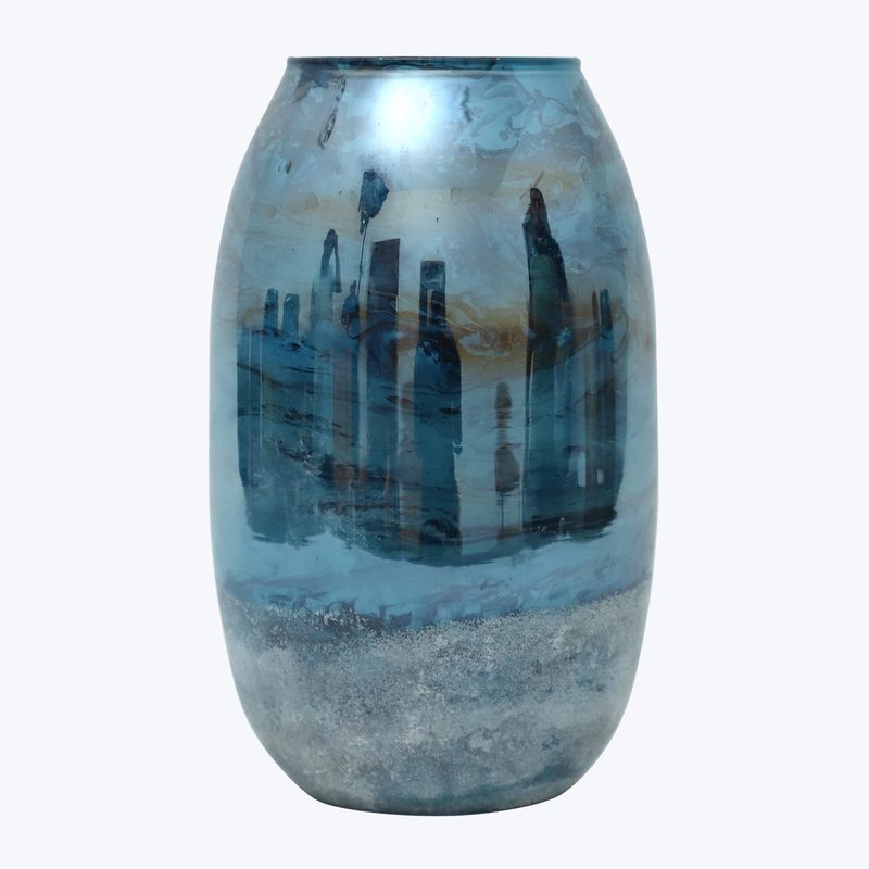 Vase, Glass Blue Marble Pattern 10.25&quot;