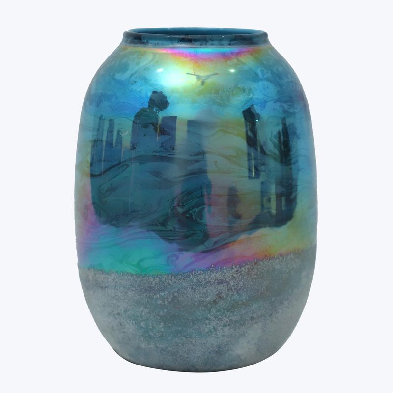 Vase, Blue Marble Pattern on Glass 8&quot;