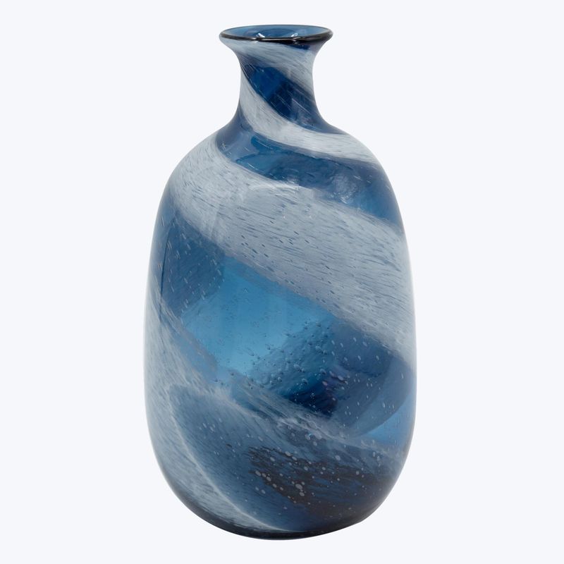 Vase, Hand Blown Blue w/White Swirl 16&quot;
