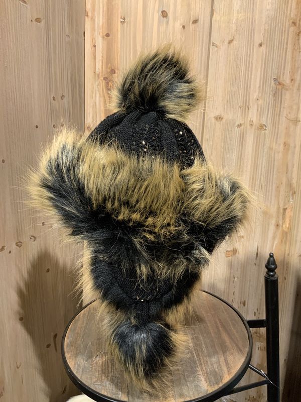 Faux Fur Hat, Bajka Black w/Sequins
