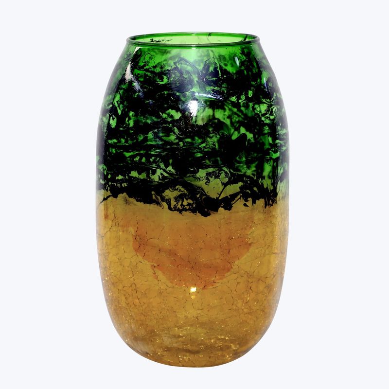 Vase, Green Marble Pattern on Glass 10&quot;