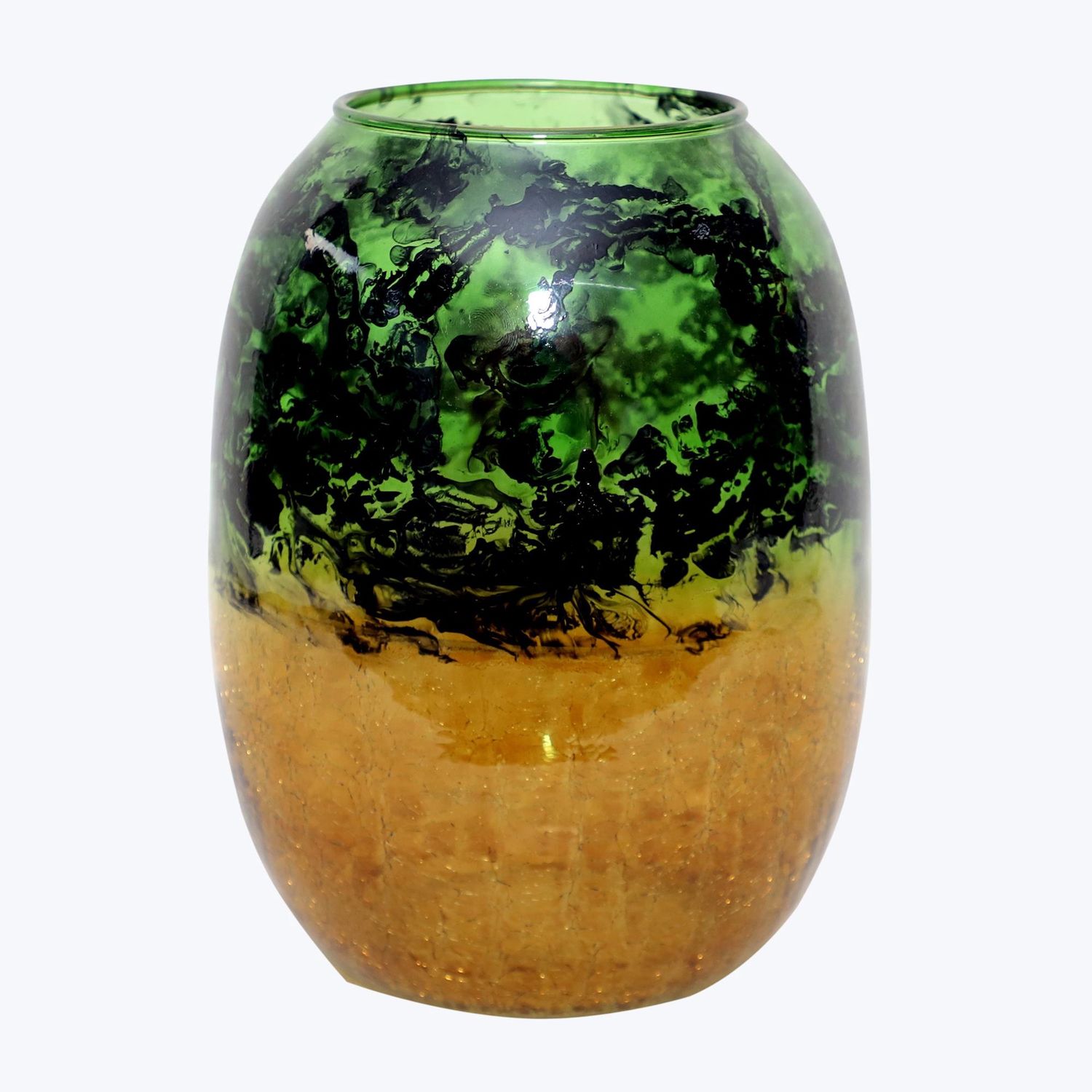 Vase, Green Marble Pattern on Glass 8&quot;