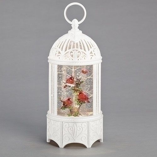 Snow Globe, 10.25&quot; Lighted Birdcage Cardinals on Branch