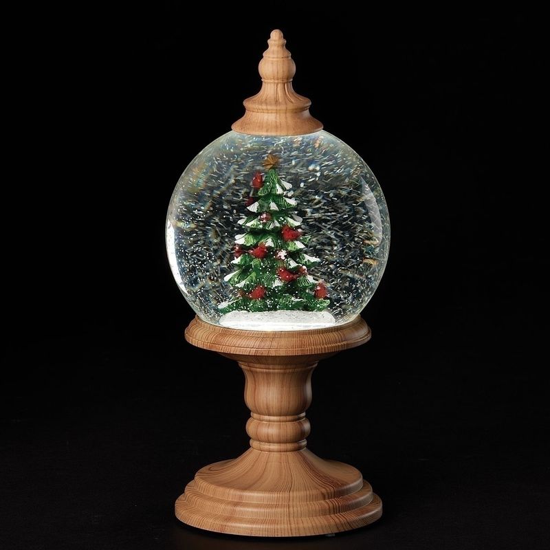 Snow Globe, 9.5&quot; Lighted Dome on Pedestal Cardinal Tree Scene