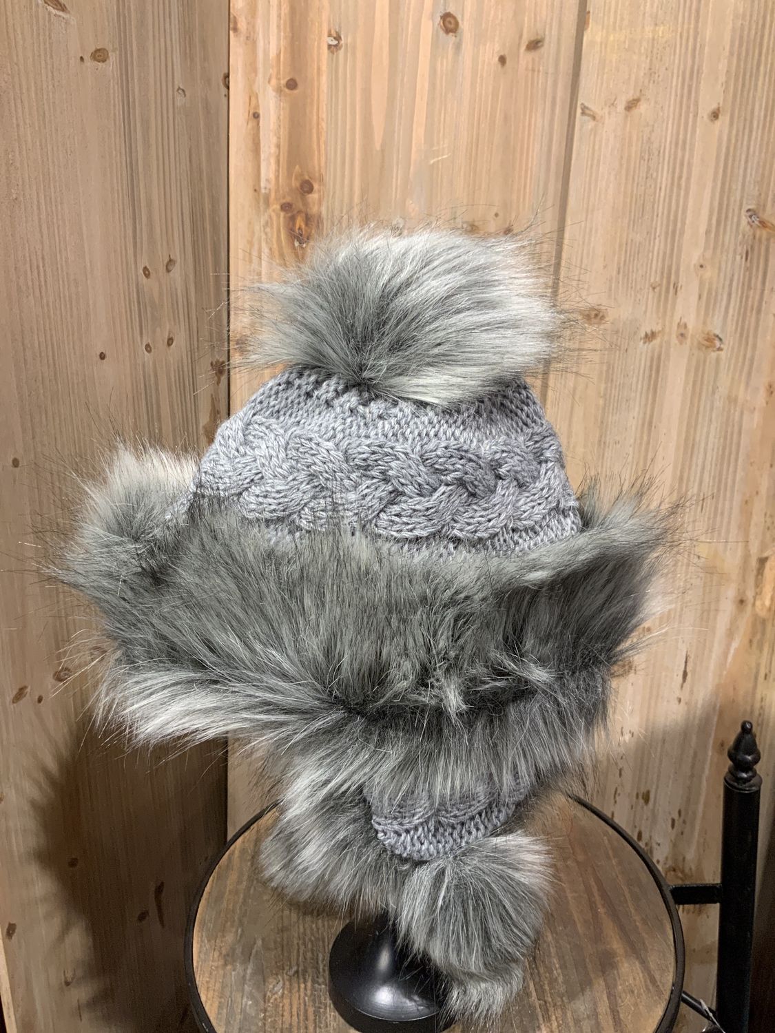 Faux Fur Hat, Bajka Gray Cable Weave