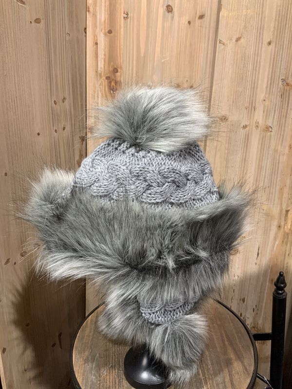 Faux Fur Hat, Bajka Gray Cable Weave