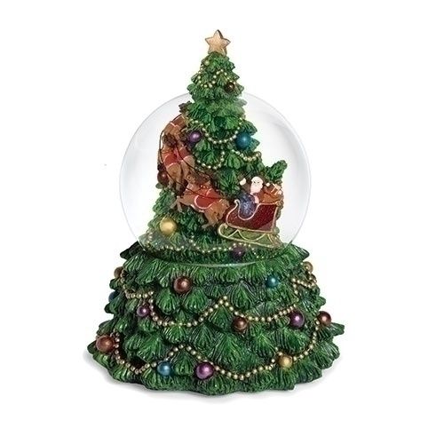 Snow Globe, 7.5&quot; Musical Tree Dome w/Santa &amp; Deer Rotating
