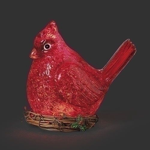Snow Globe, 8.75&quot; Lighted Cardinal Shape in Nest