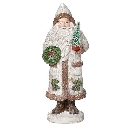 Santa, 10.25&quot; Birch Figure w/Tree &amp; Cardinal