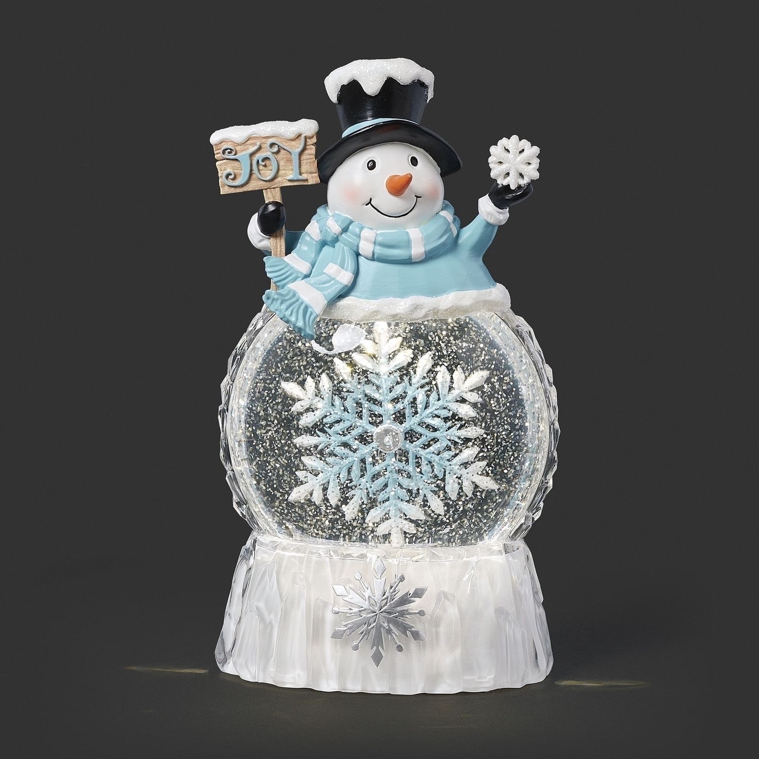 Snow Globe, 9.5&quot; Lighted Snowman w/Rotating Snowflake