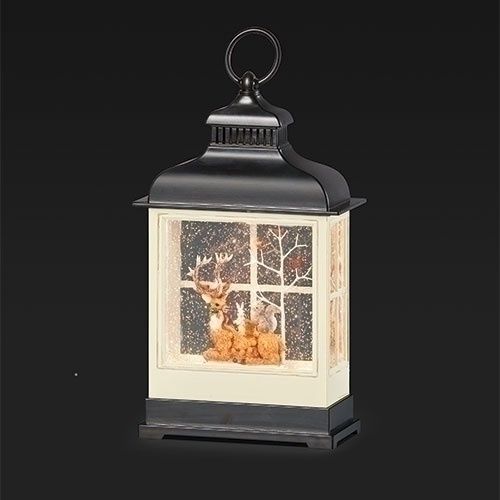 Snow Globe, 12.25&quot; Lighted Lantern Reindeer w/Animal Scene