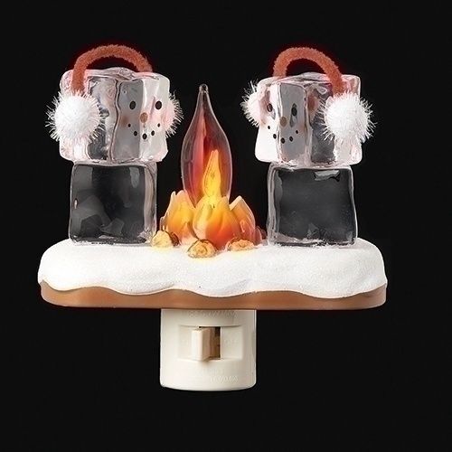 Night Light, 4.5&quot; Ice Cube Campfire w/Flicker Bulb
