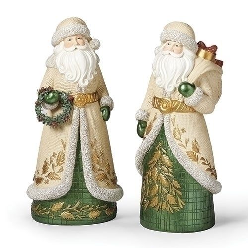 Santa, 11.5&quot; Green w/Gold Detail 2 Asst