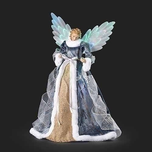 Tree Topper, 20&quot; Lighted Angel Blue gown Lit Wings 6&#39; Cord