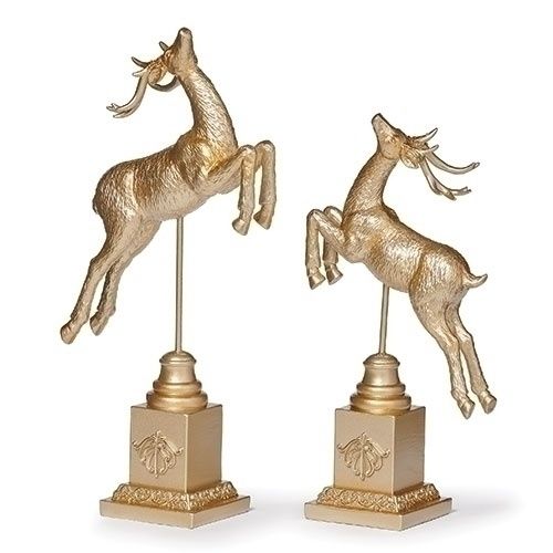 Deer, Set/2 Gold on Pedestal 9&quot;/12&quot;