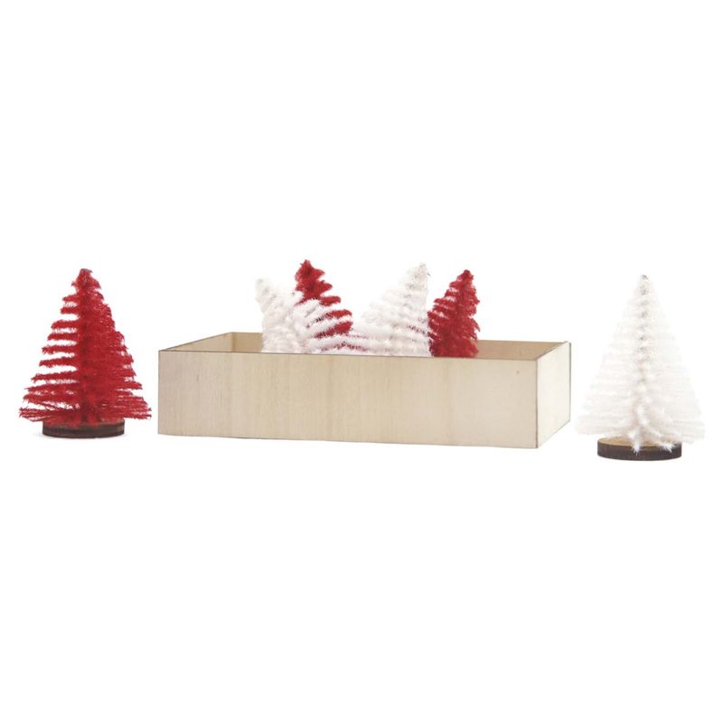 Trees, Set/6 Red &amp; White Mini Bottle Brush Boxed