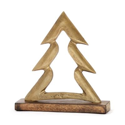 Tree, Med Antique Brass on Wood Stand 9&quot;