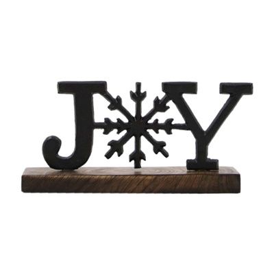 Sign, Balck Metal Joy w/Snowflake 7" on Wood Base