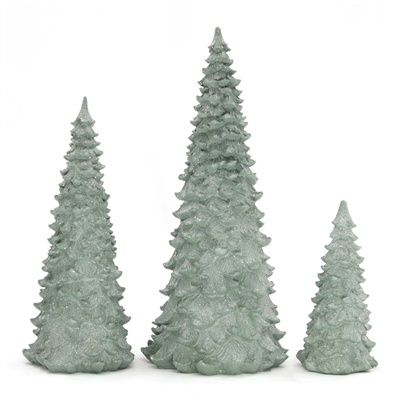 Trees, Set/3 Dark Sage Green Sugared 15/12/7&quot;