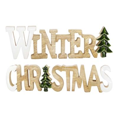 Wood Block, Set/2 Winter &amp; Christmas Wood Cutout 2.5x9"