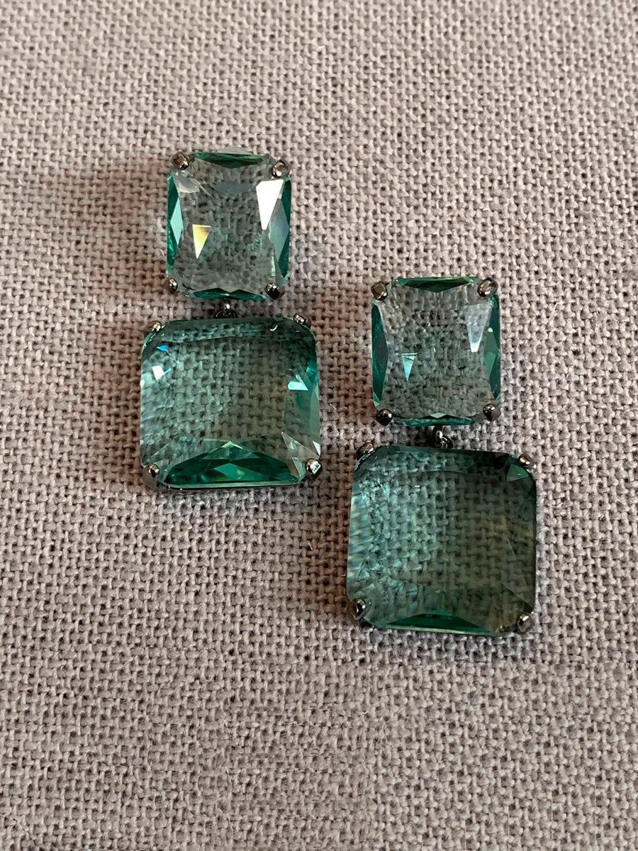 Earrings, Leila Double Drop Topaz/Emerld