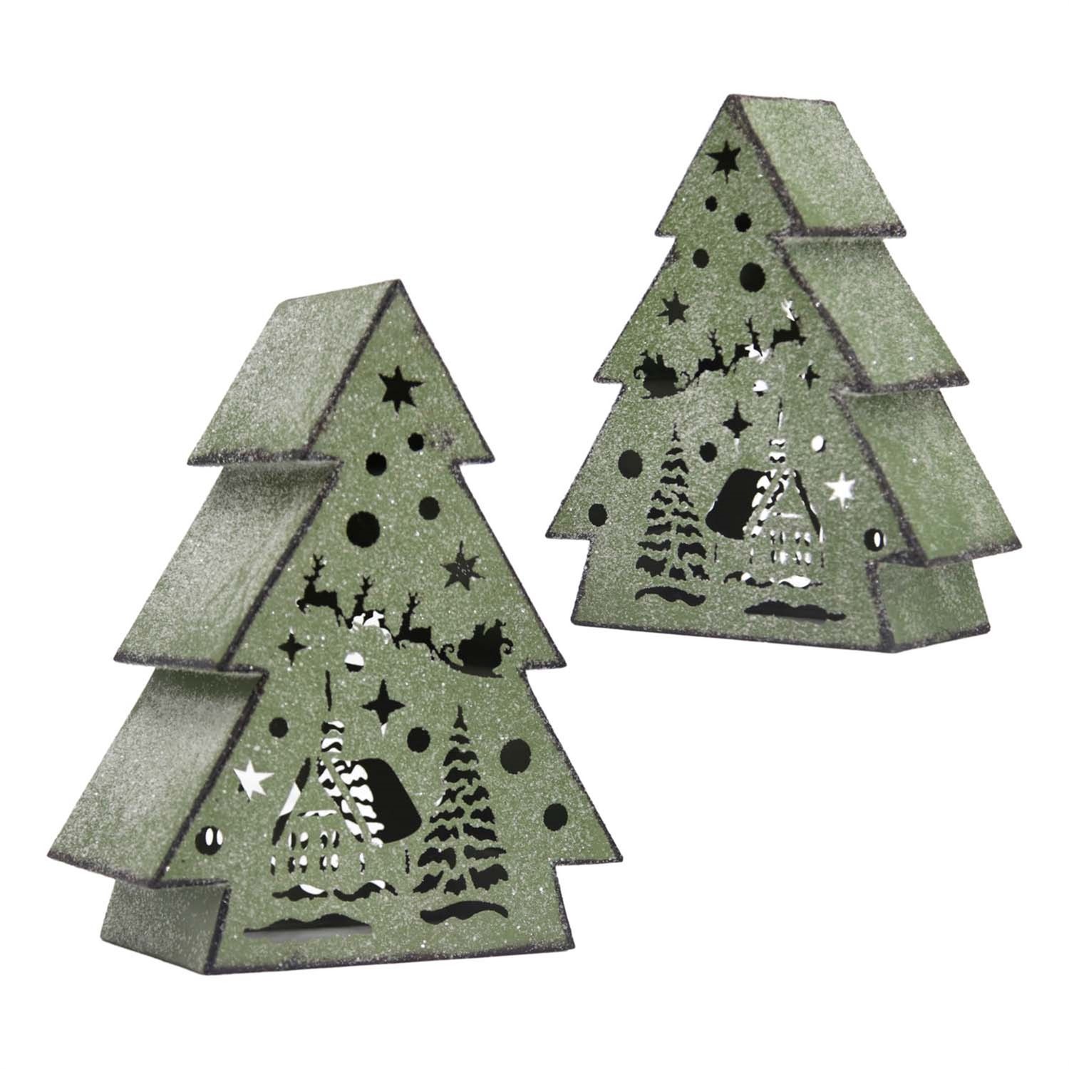 Tree, Green Metal Cutout Boxes Evergreen Shape Set/2