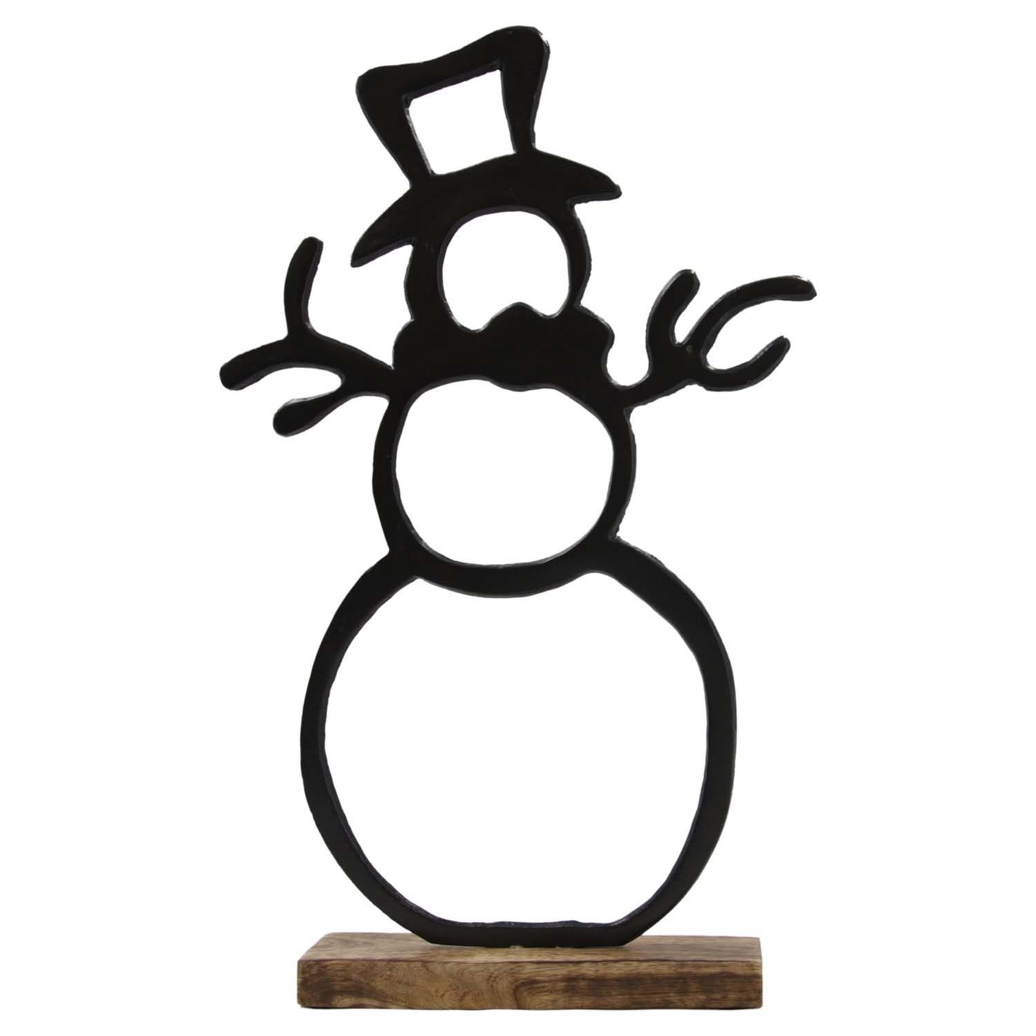 Snowman, LG Blk Metal Cutout on Stand 20"