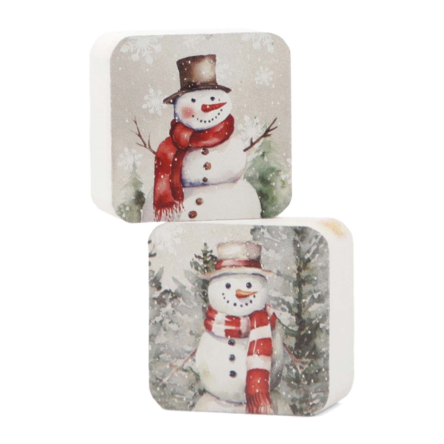 Block, Mini Sq. Snowman w/Red Scarf 2 Asst