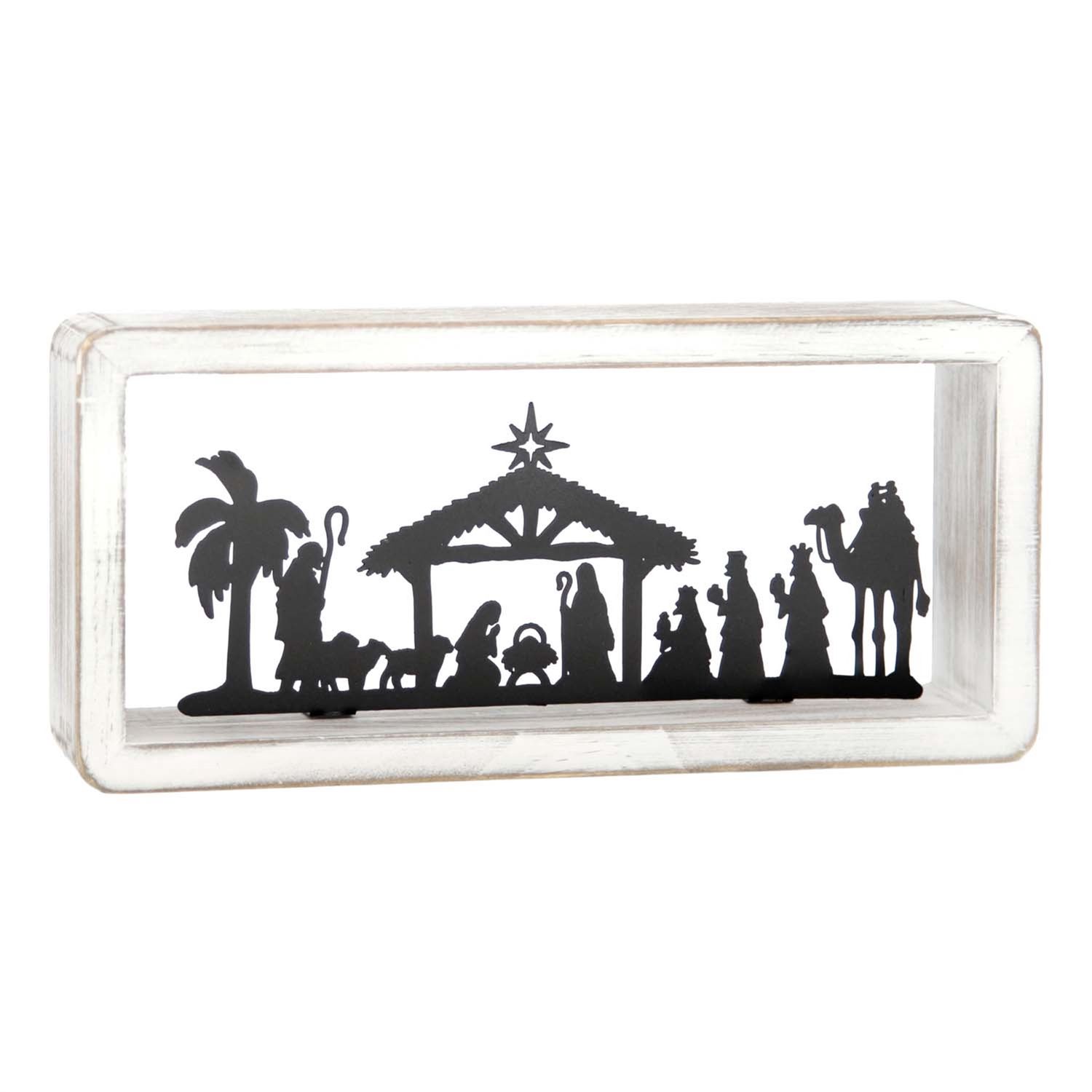 Nativity, White Wood Frame Around Blk Metal Silhouette