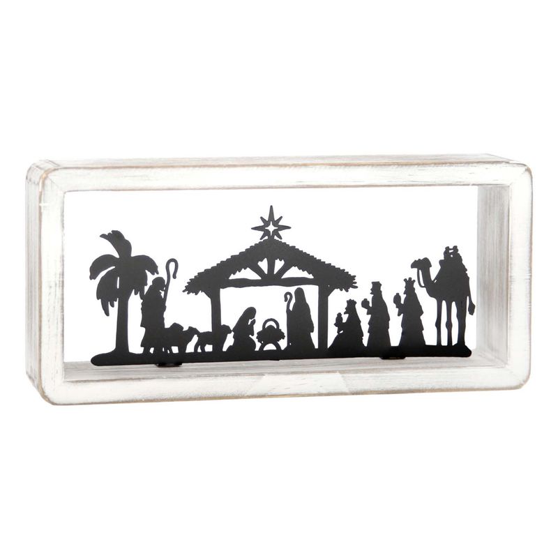 Nativity, White Wood Frame Around Blk Metal Silhouette