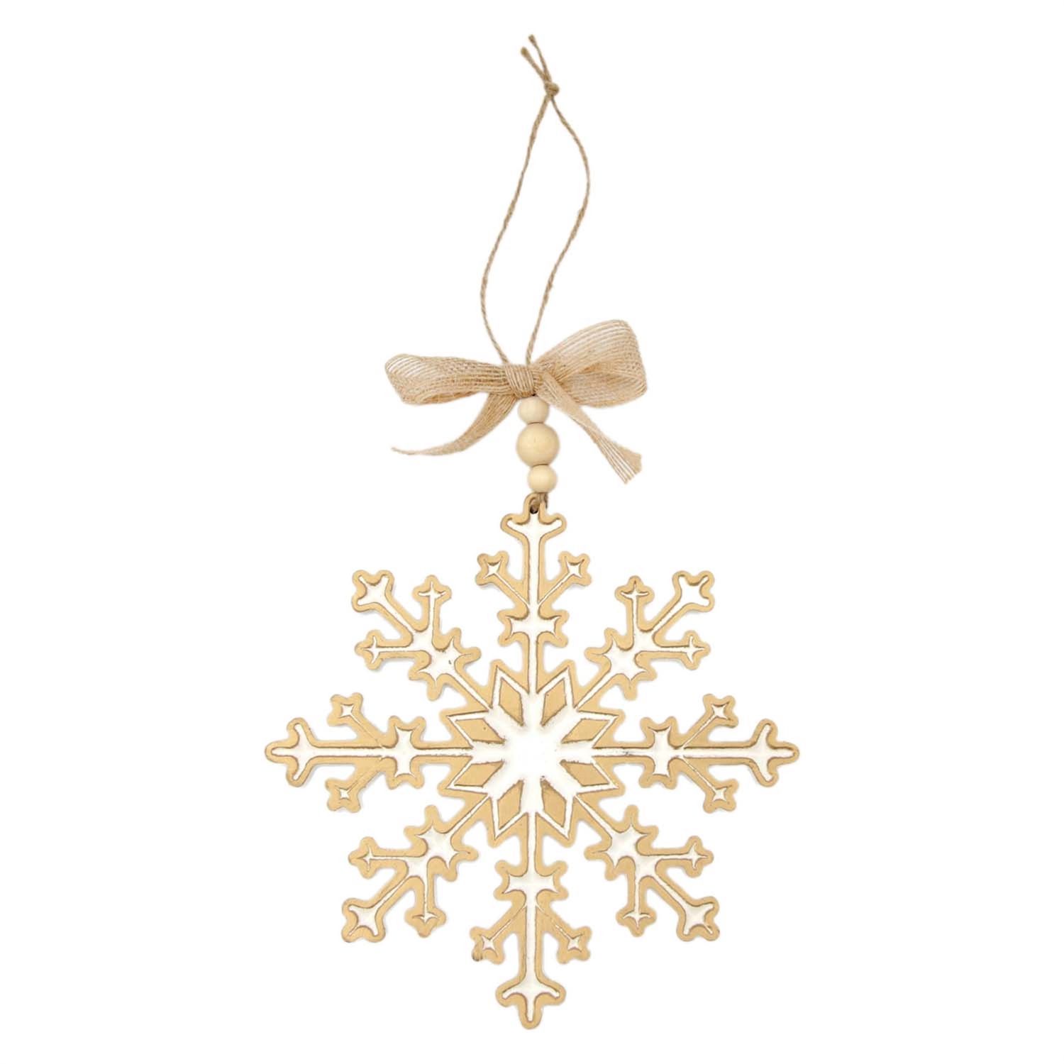 Ornament, Tan/White Snowflake Carved