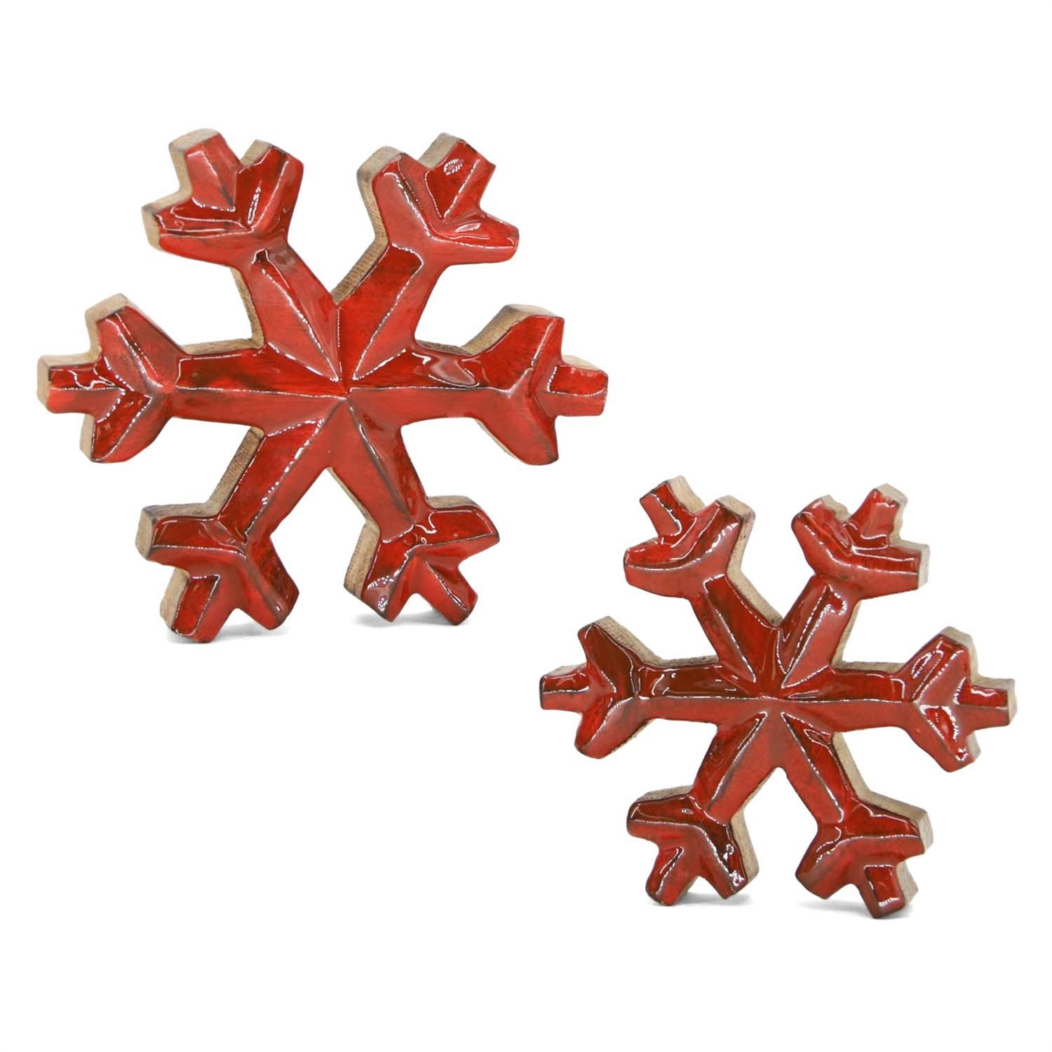 Snowflake, Ruby Red Enamel Wood Set/2 4"/5"