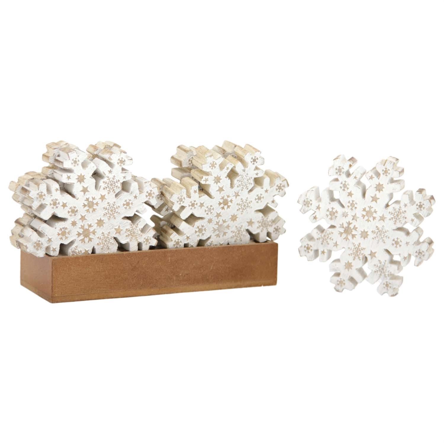 Snowflake, White Enamel Wood 4" Etched