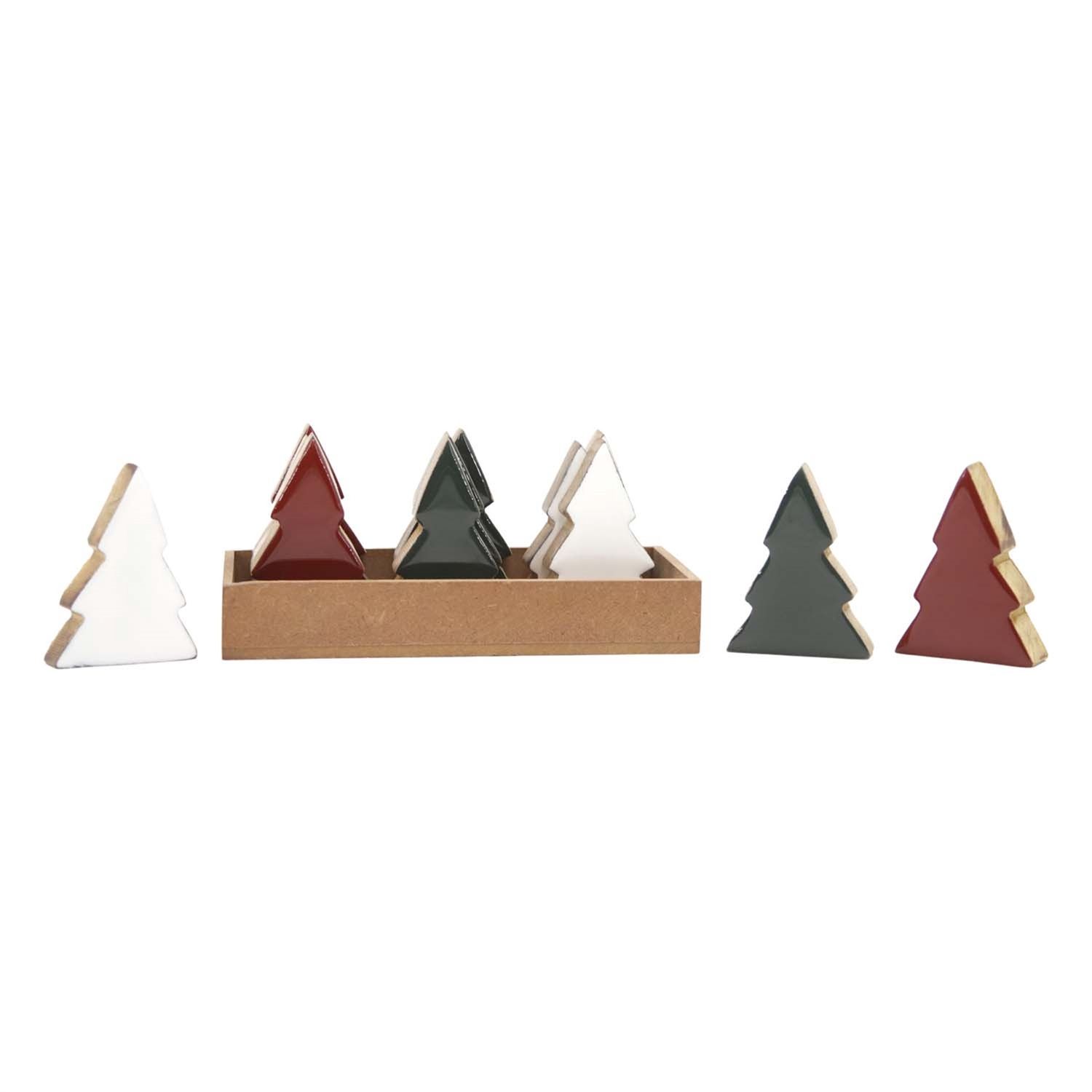 Tree, Red/Wht/Grn Enamel Covered Wood 3 Asst 3"