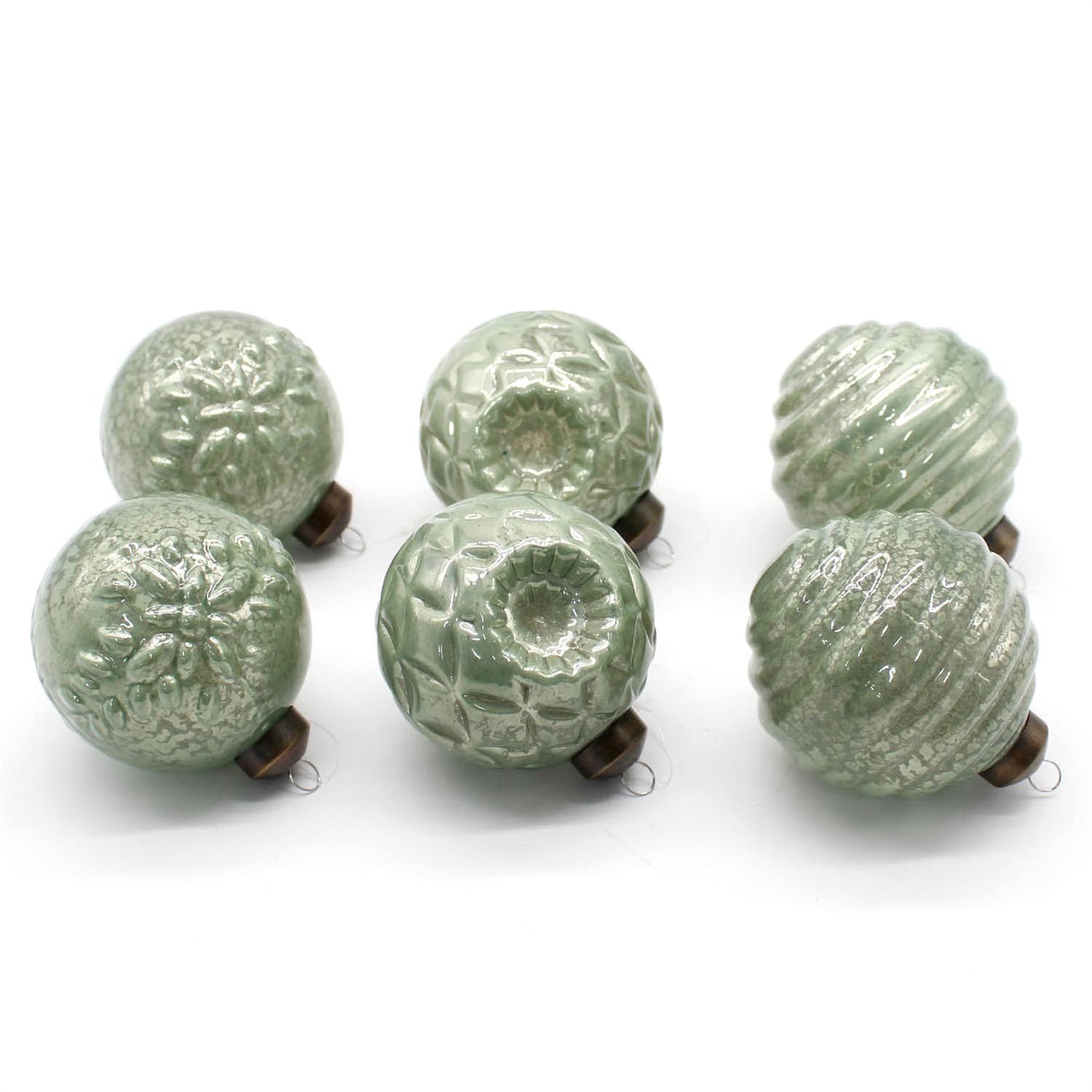 Ornament, Antiq. Green Round Glass 3 Asst Styles