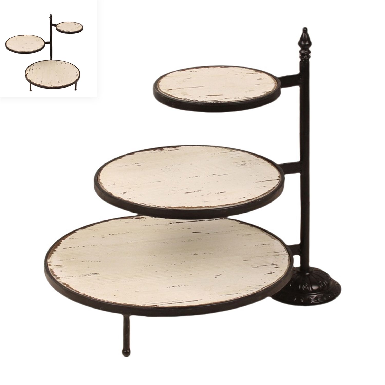 Shelf, Short 3 Layer Matte Blk/Whitewashed Riser Wood/Metal