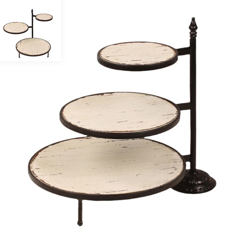 Shelf, Short 3 Layer Matte Blk/Whitewashed Riser Wood/Metal