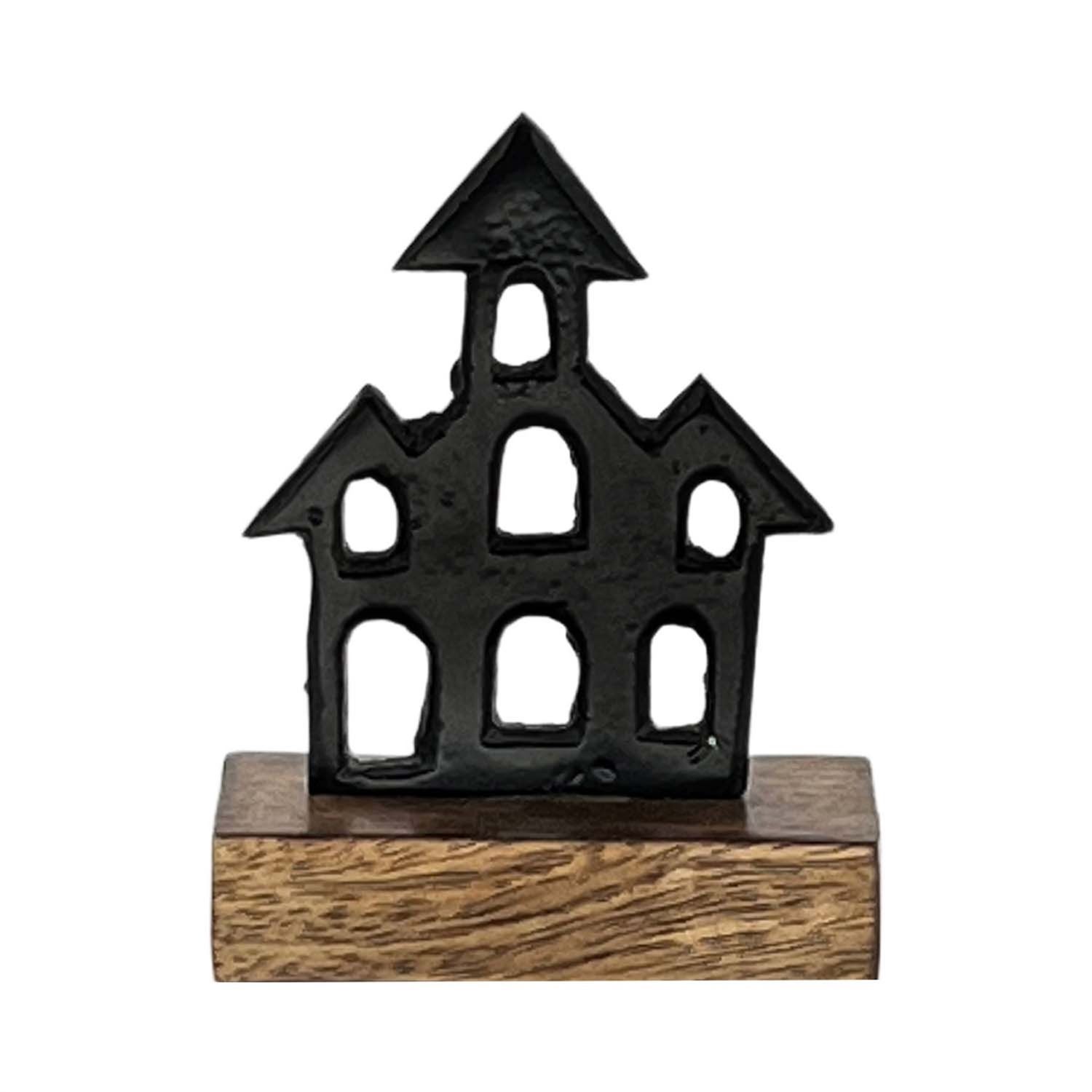 Tabletop, Sm Black Metal Spooky House on Stand 4&quot;