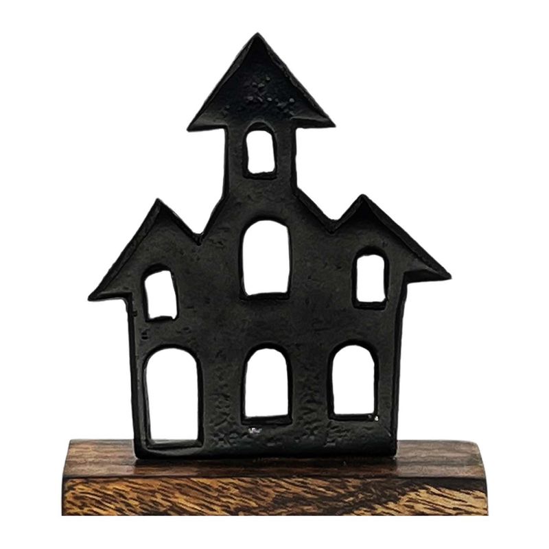 Tabletop, Lg Black Metal Spooky House on Stand 6&quot;