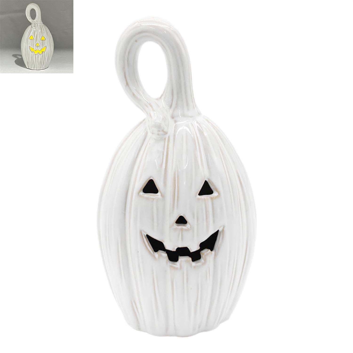 Pumpkin, Skinny White Ceramic Jack O&#39;Lantern 8&quot;