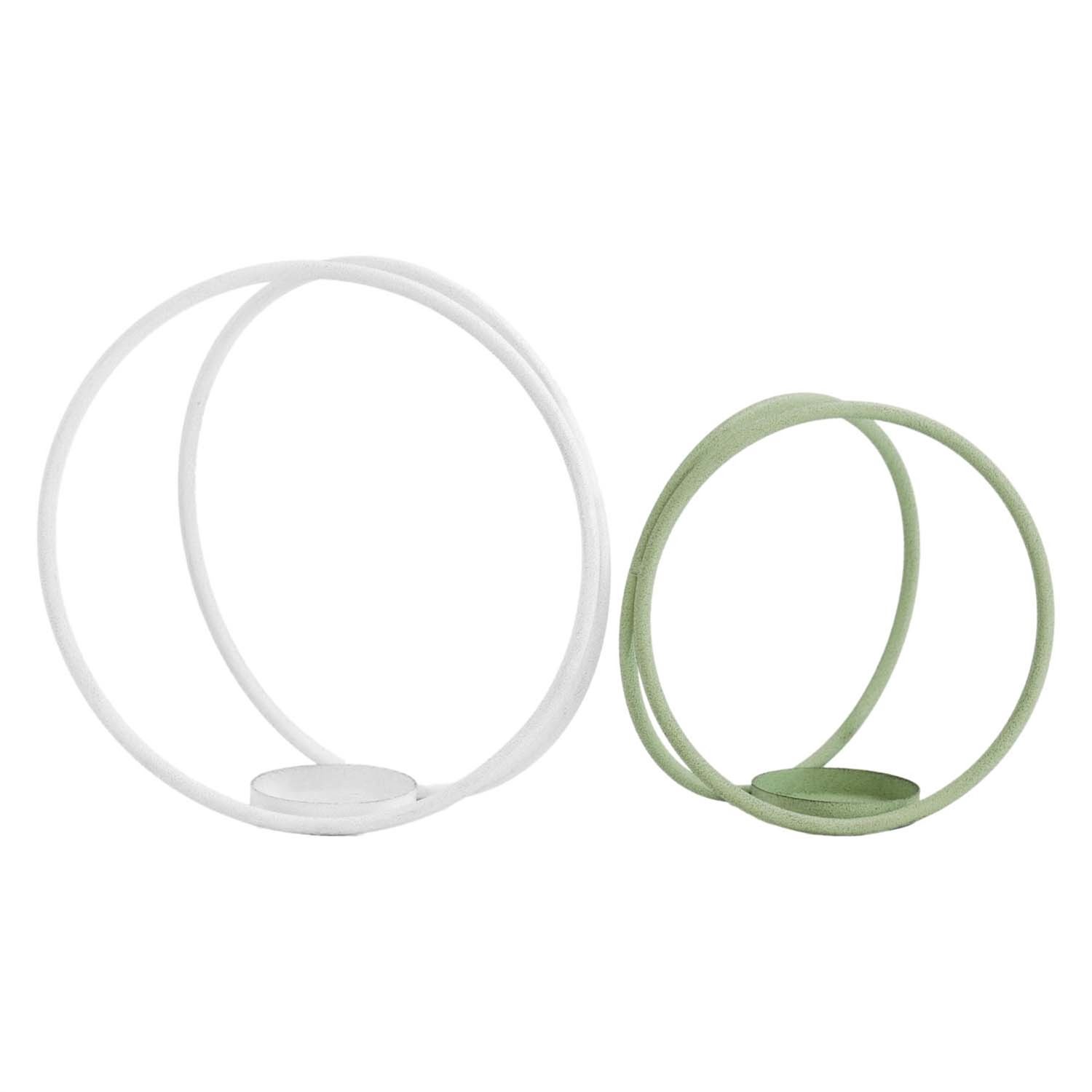 Candle Holder, Round Metal Loop 2 Asst Green/White