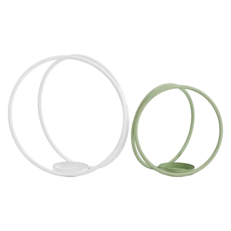 Candle Holder, Round Metal Loop 2 Asst Green/White