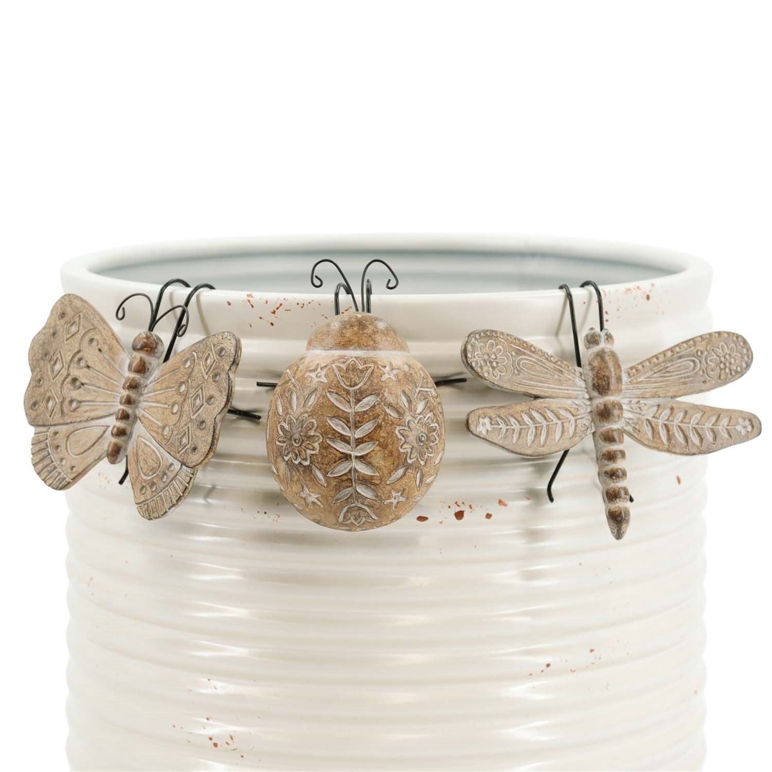 Bug Planter Rim Hangers 3 Asst Wood/White