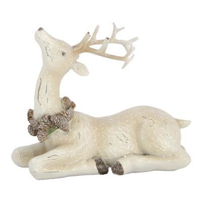 Reindeer, Ivory w/Pinecone Wreath Set/3