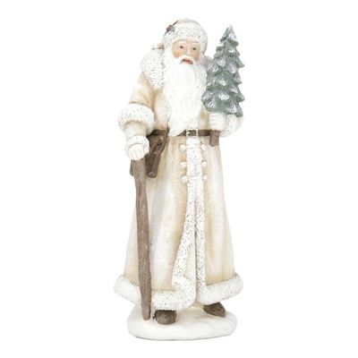 Santa, Ivory Vintage Sugared w/Staff &amp; Tree 11"