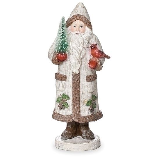 Santa, 7.75" Santaw/Tree &amp; Wreath Birch Coat Figure