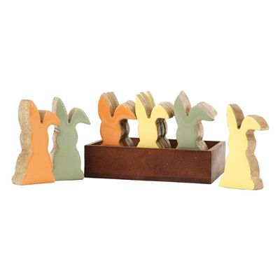 Figurine, Wood Rabbit 3 Asst Colors 3"