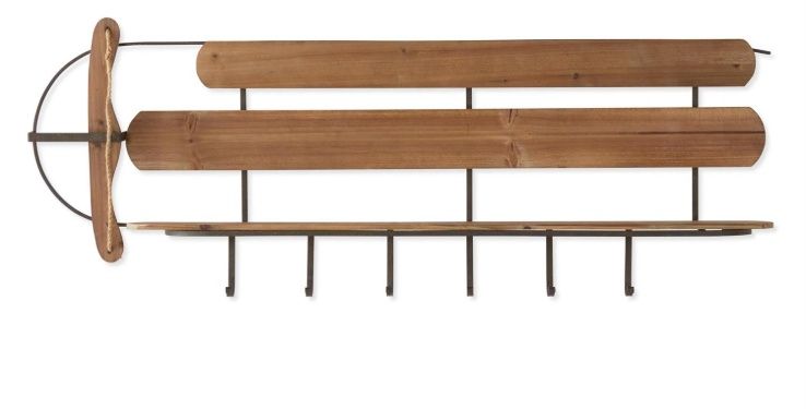 Shelf, Wood &amp; Metal Frame Sled 19x48" w/Hooks