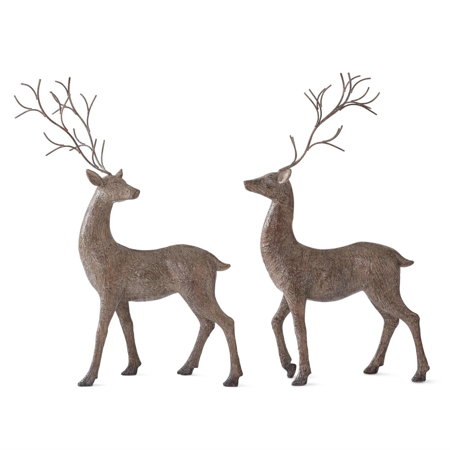 Deer, Set/2 Glittered Faux Woodgrain Standing 19&quot;